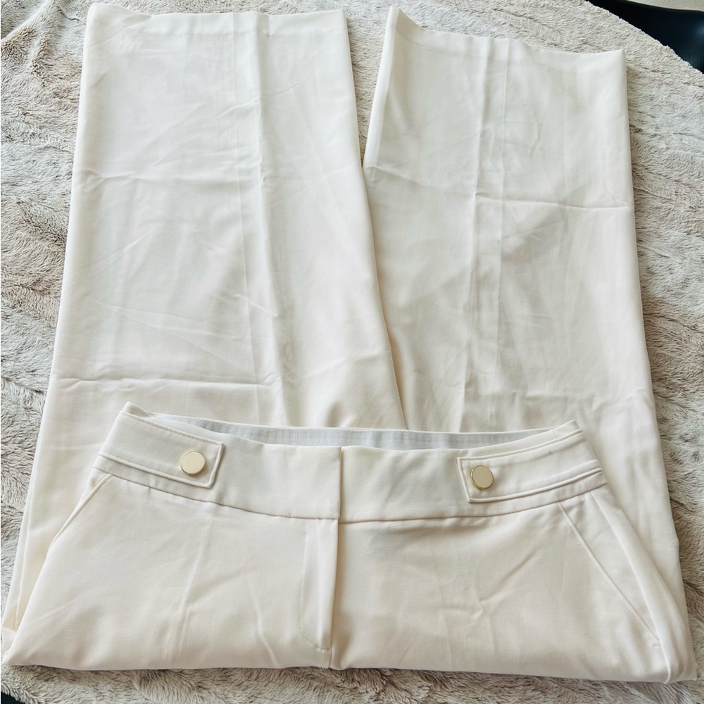 LANE BRYANT TAILORED STRETCH HIGH WAISTED, WIDE LEG TROUSERS IN IVORY SIZE 18R